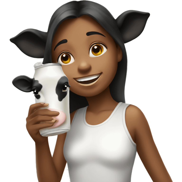 girl drink milk from cow emoji