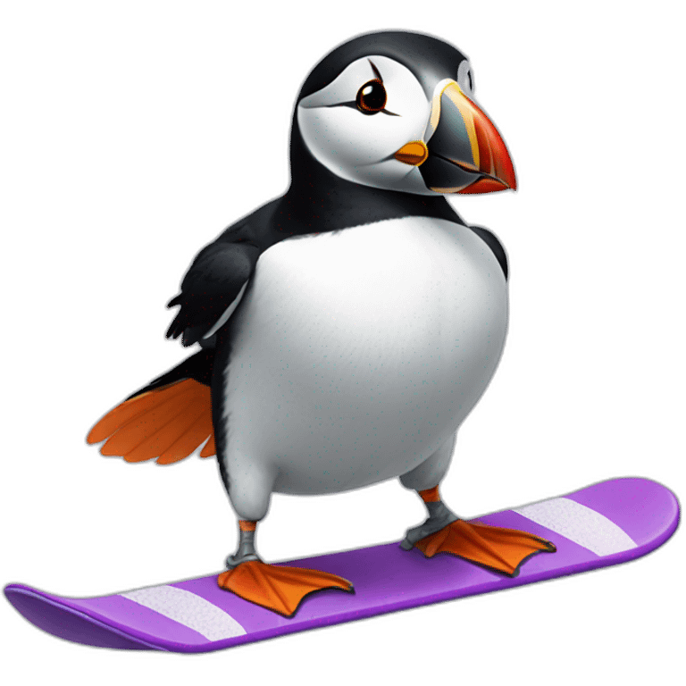 Puffin snowboarding  emoji