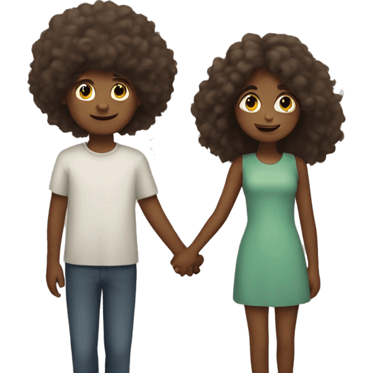 boy with fluffy hair holding hands with girl emoji