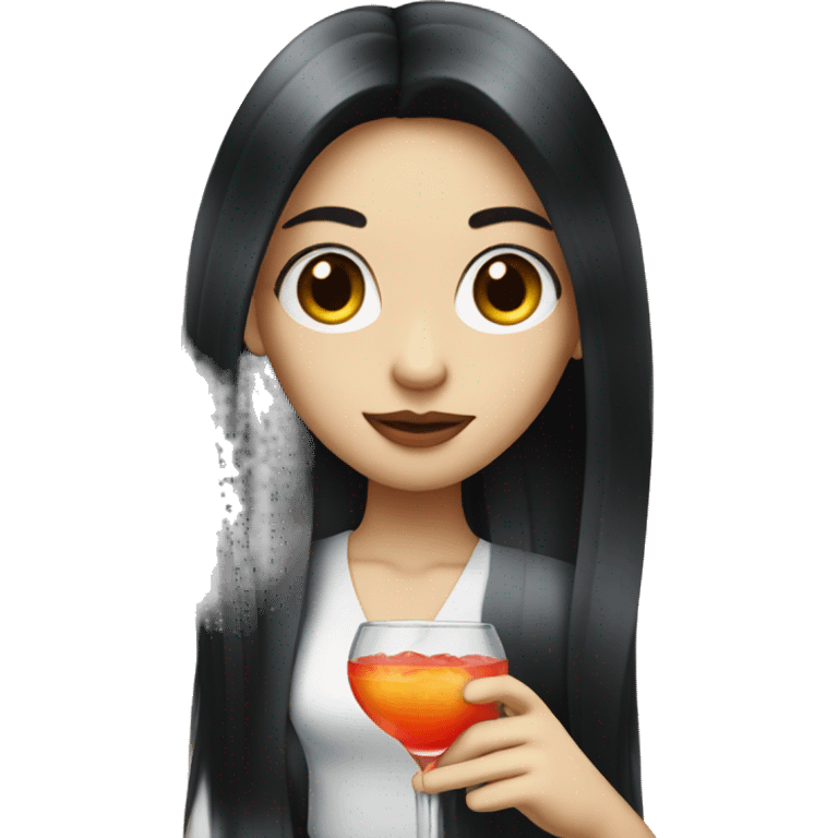 Pale girl with long black hair drinking cocktail emoji