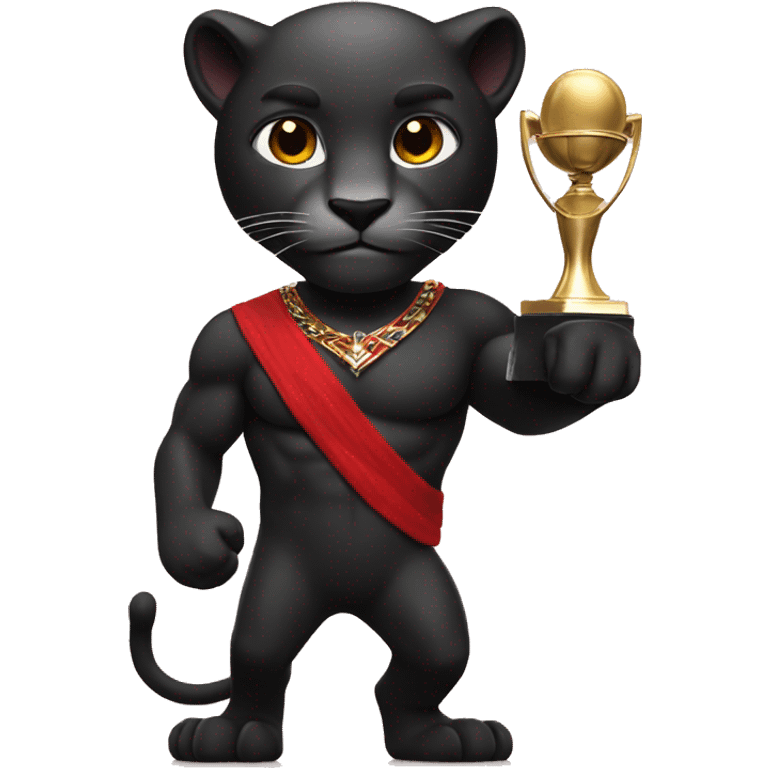 black and red panther holding a trophy emoji