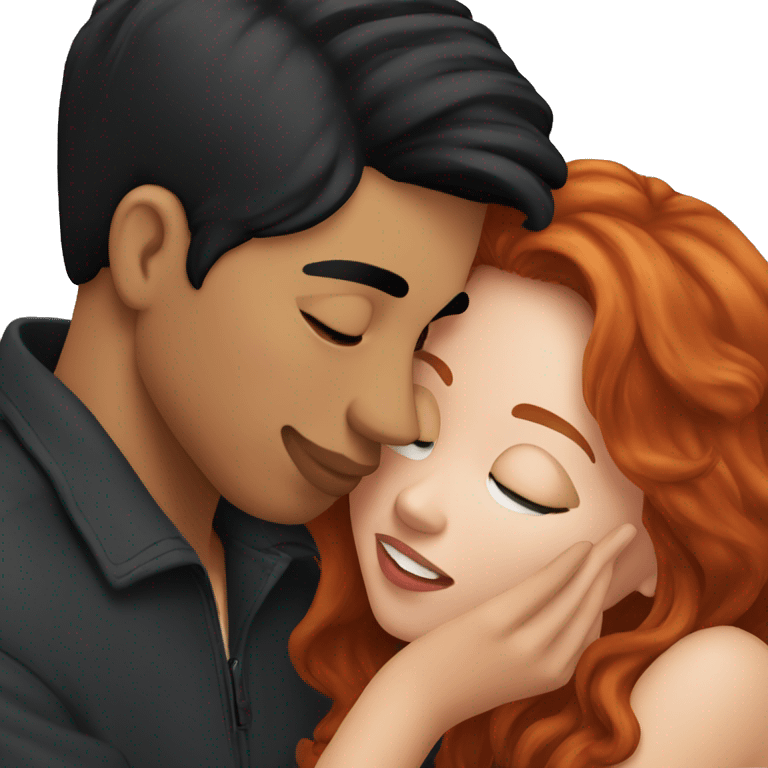 redhead kissing her boyfriend with black Hair emoji