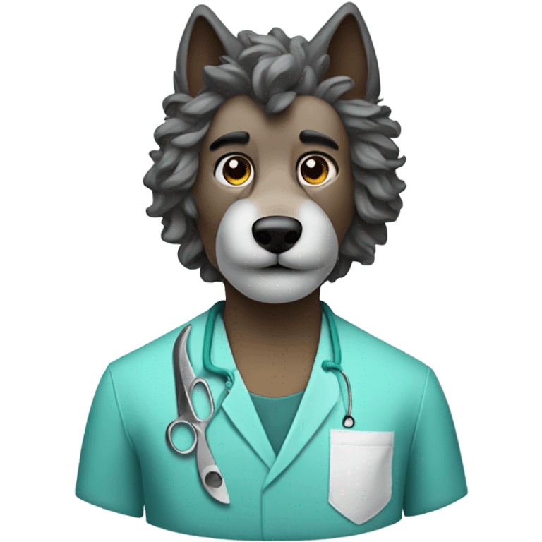 Barber wolf with surgeon mask & curly hair emoji