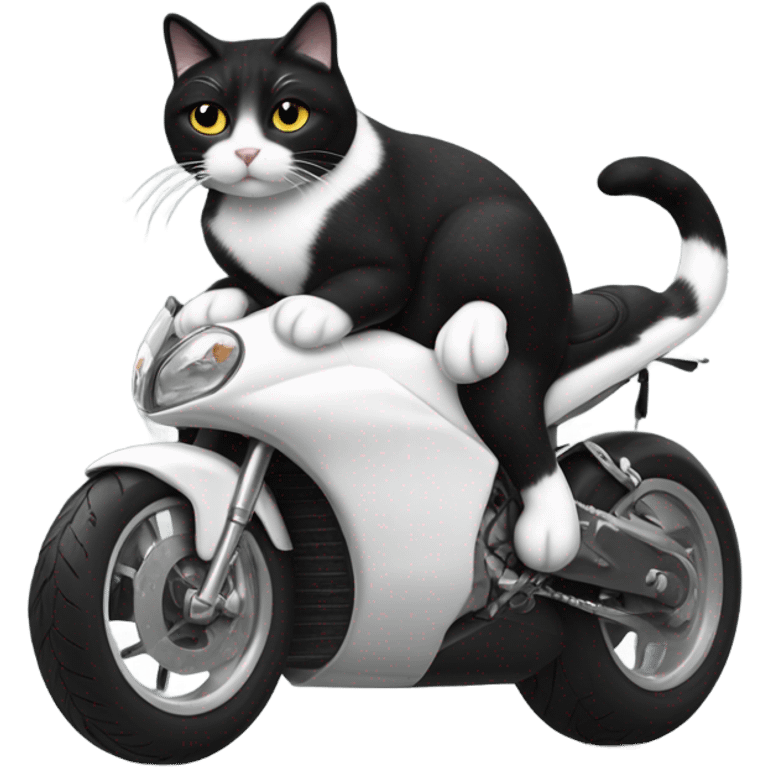 Fat Tuxedo cat on a motorcycle emoji