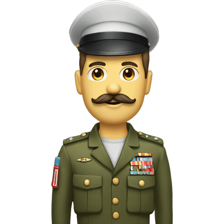 Homme cheveux courts et moustache en brosse portant un ensemble militaire  emoji