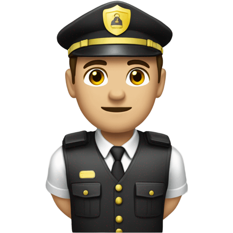 Security Guard, Brown hair, combover, golden coloured skin, NO HAT with security vest on and NO TIE emoji