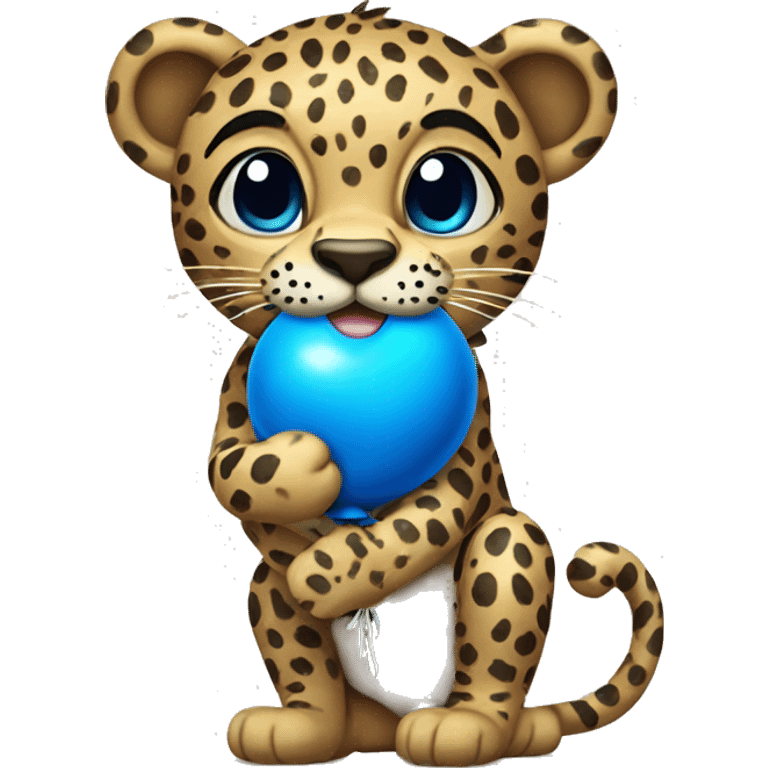 Leopard holding a big blue ballon emoji