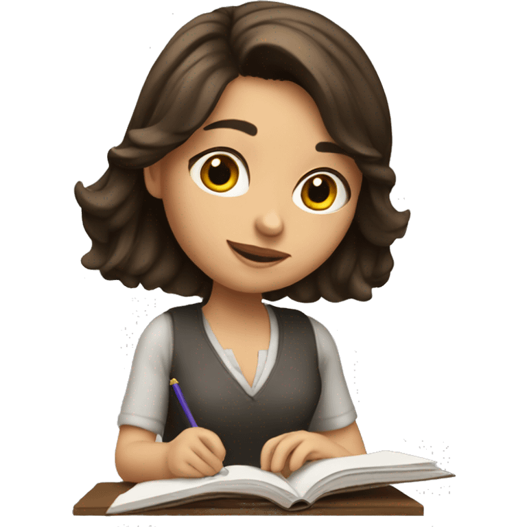 Pretty brunette girl studying emoji