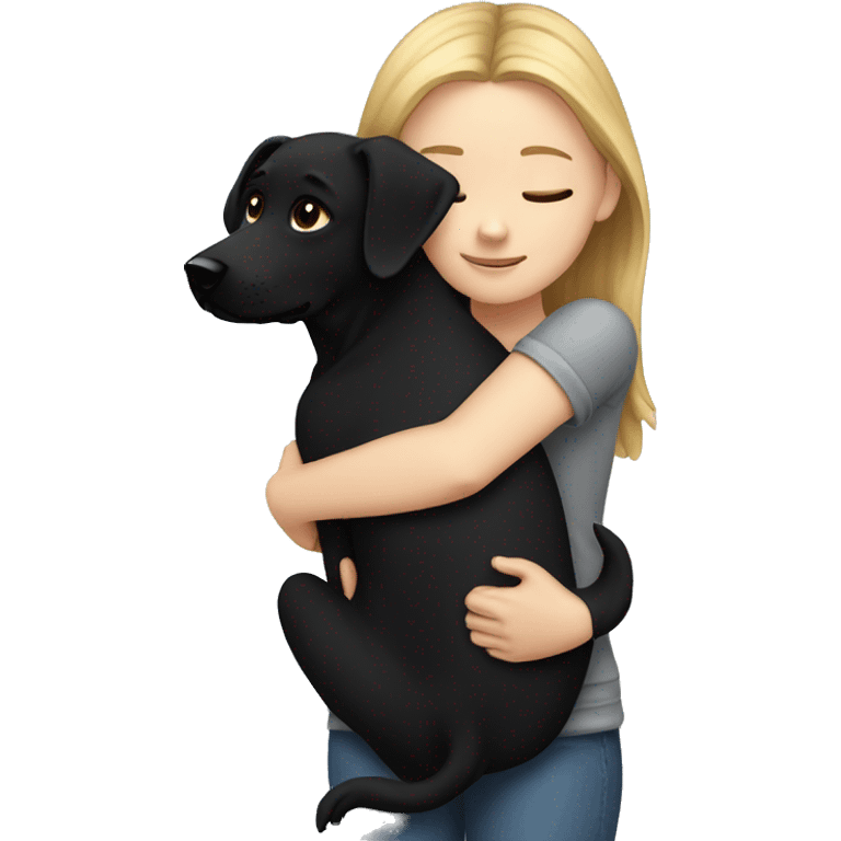 White Girl hugs black dog emoji