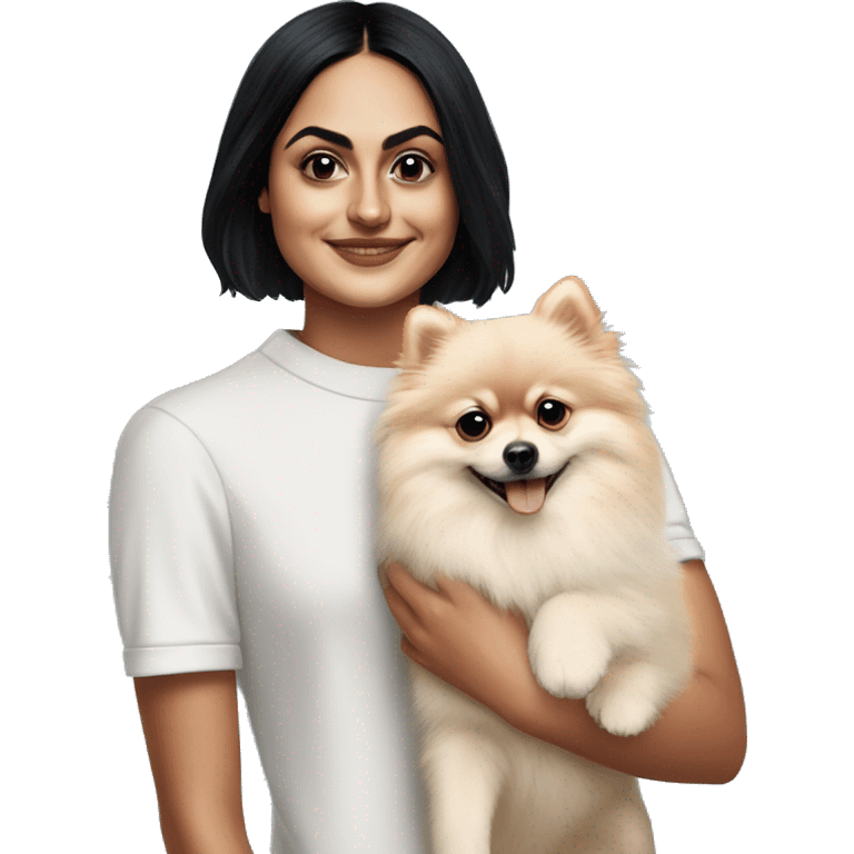 Camila Mendes with cream pomeranian emoji