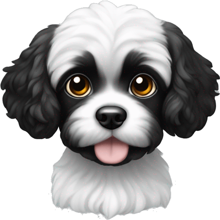 Black and white shichon puppy with a black face  emoji