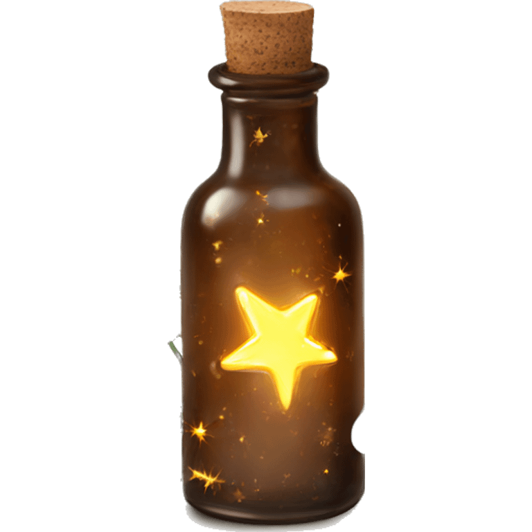 Brown magic fairy light sparkling old Antique bottle with poison and with herbal and flowers emoji