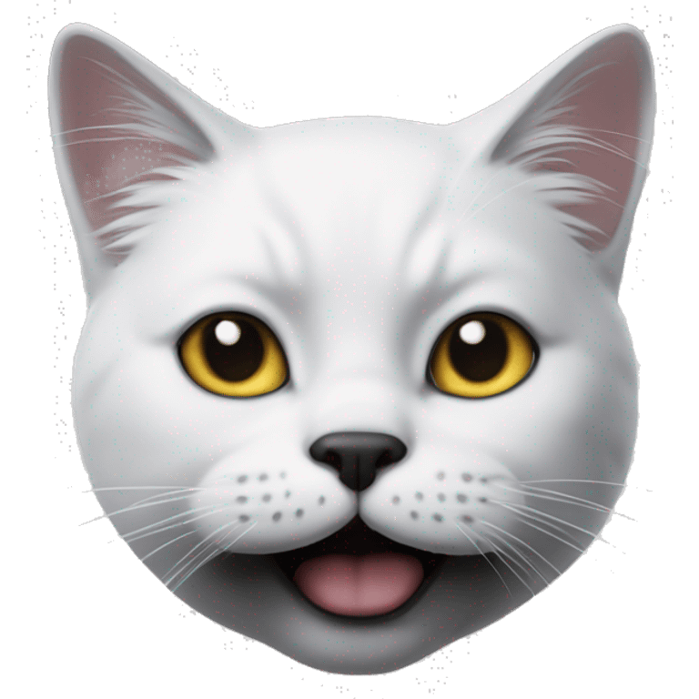 A white-haired cat with a black mustache like Chaplin's emoji