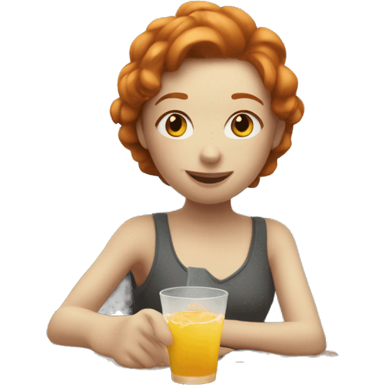 ginger girl on a boat holding a drink emoji