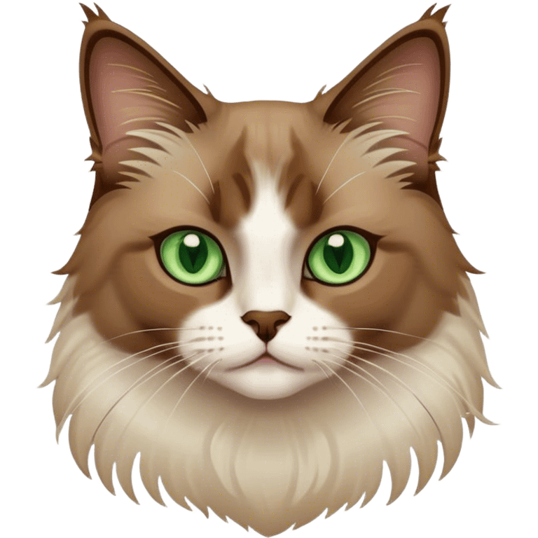 Brown ragdoll cat with a white chest and green eyes emoji