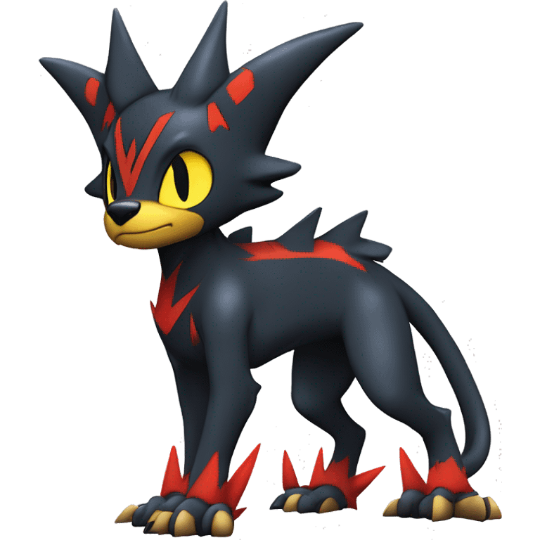 Cool Edgy Litten-Garchomp-Houndoom-Luxray Fakémon Digimon with Edgy markings, full body, outlined emoji