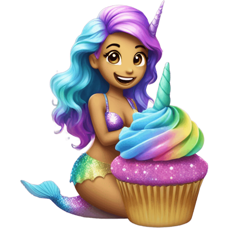 A rainbow, unicorn mermaid pooping cupcakes emoji