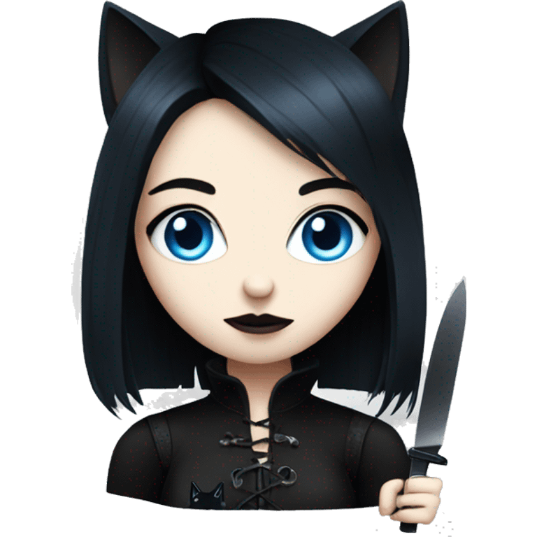 goth girl with blue eyes and black cat and knife emoji