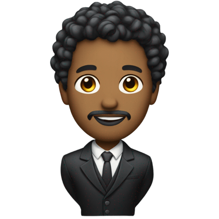 brown skin man with short curly hair and goatee wearing a suit full body can be seen  emoji