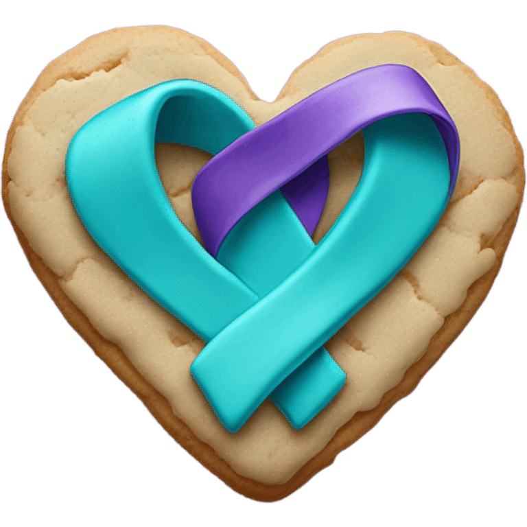 Purple teal Suicide awareness ribbon on heart cookie emoji