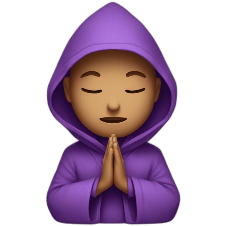 a purple monk praying yoga style with a hood style hat emoji