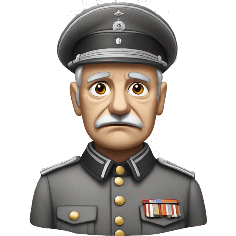 serious old german soldier the middle of the XX century photorealistic gray uniform detailed face with wrinkles, closed mouth, small eyes  emoji