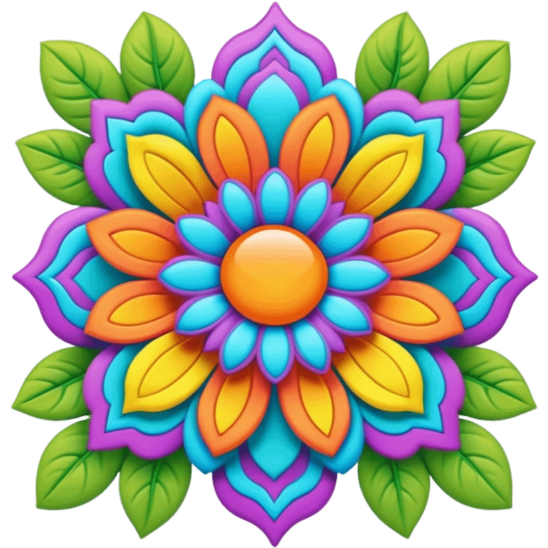 Create a 3D ultra detailed psychedelic colored hippie style flower border  emoji