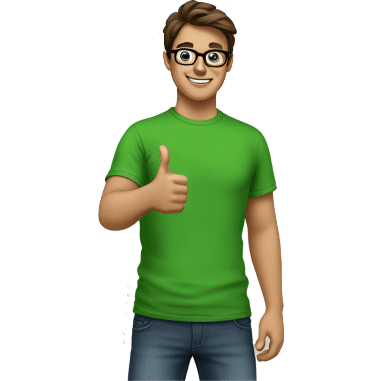 male nerd brown hair thumbs up using green t-shirt emoji