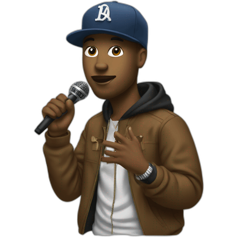 A rapper with a microphone emoji