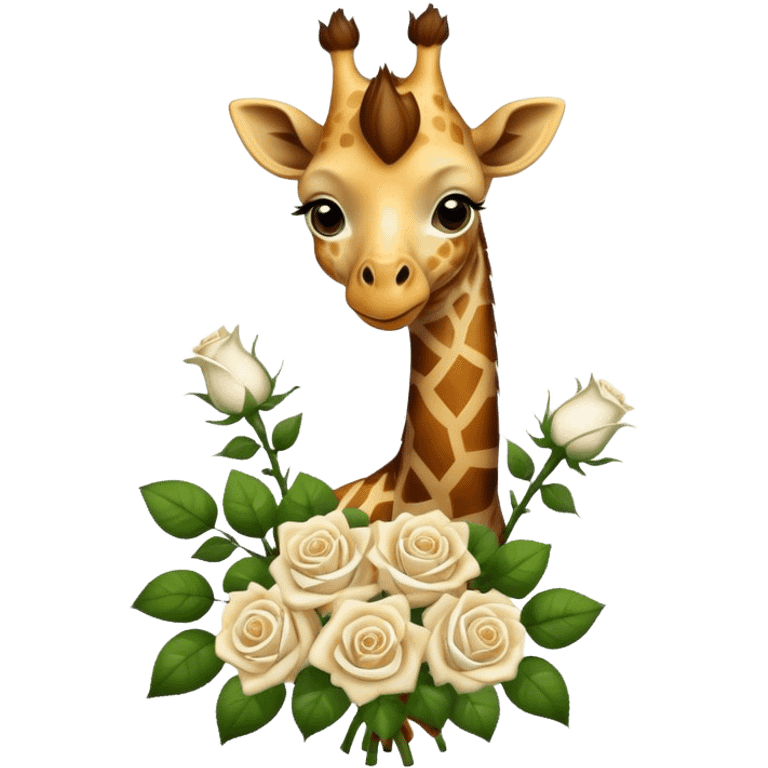 Giraffe with a bouquet of white roses  emoji