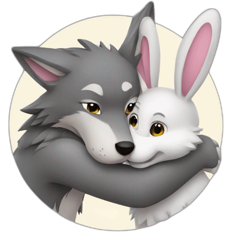 Wolf and rabbit hugging emoji