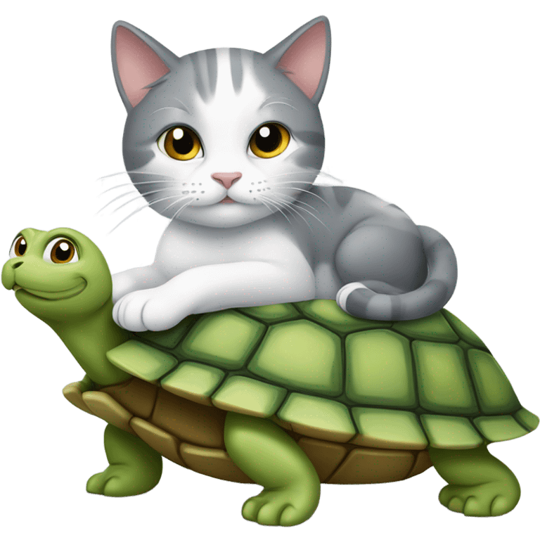 Grey and white cat riding a turtle emoji