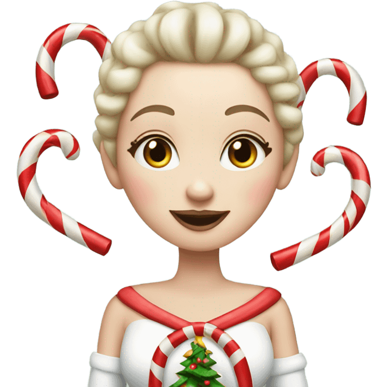 White skin Queen with candy canes celebrating Christmas  emoji