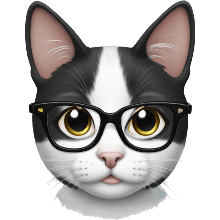 black and white cat wearing glasses emoji