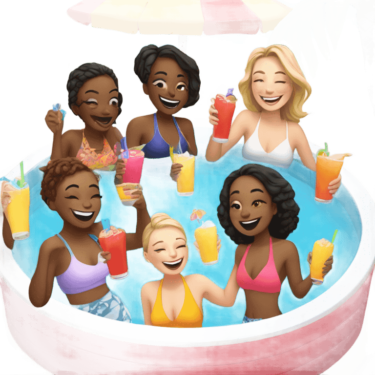 Group of all white girls at pool with drinks emoji