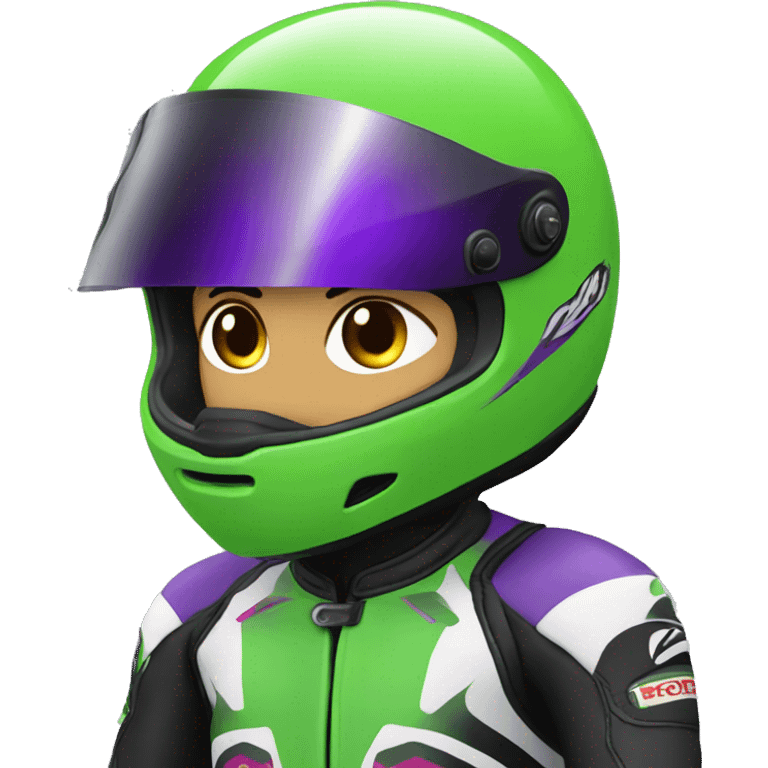 motorcycle-racer green and purple  emoji