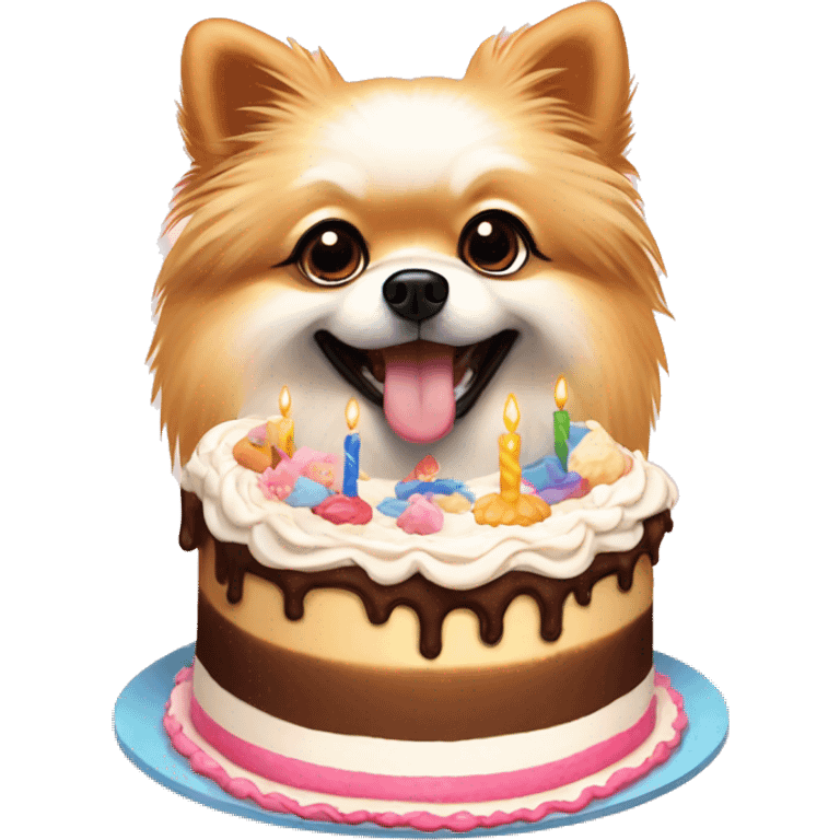 Crème Pomeranian with birthday cake emoji