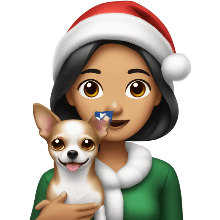 Christmas Filipino lady with Christmas black and white chihuahua  emoji