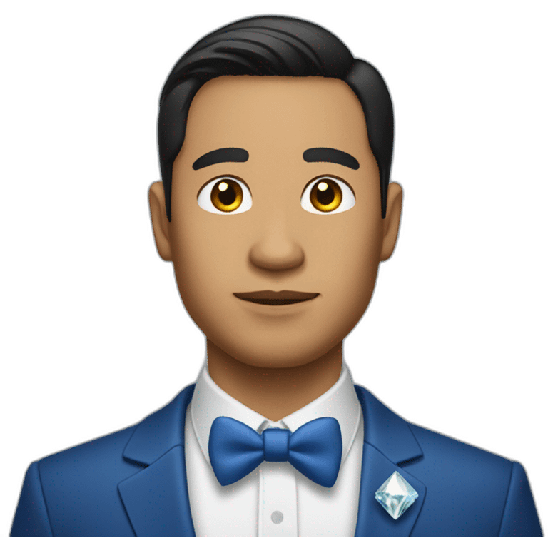 Pilipino man with a diamond earring and a blue suit and tie emoji