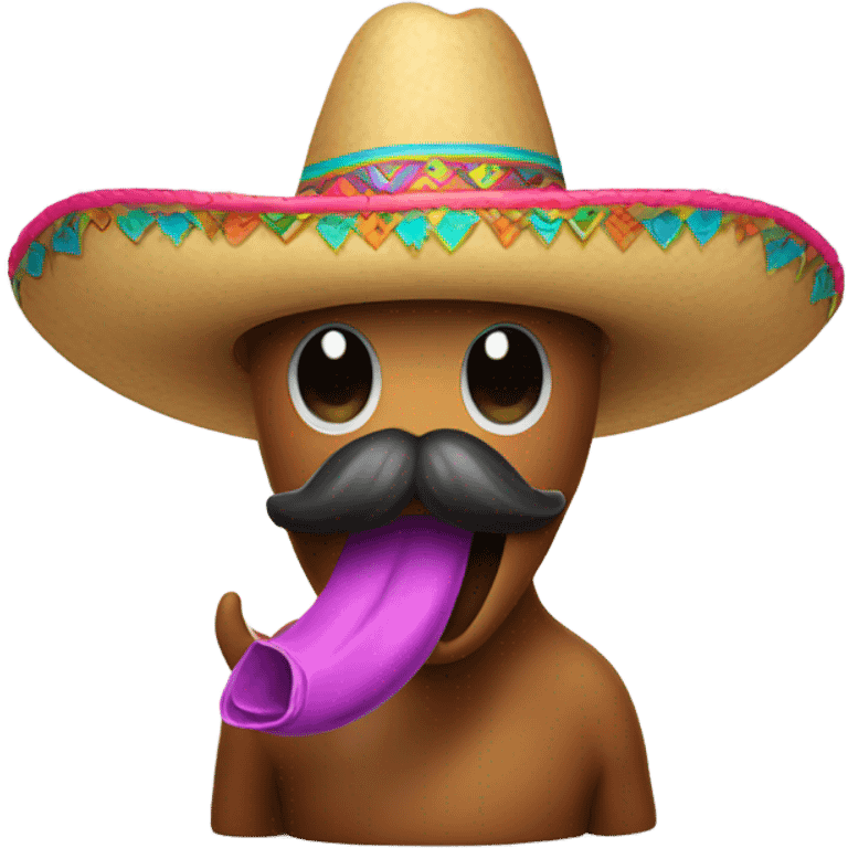 Poop with sombrero and long mustache emoji