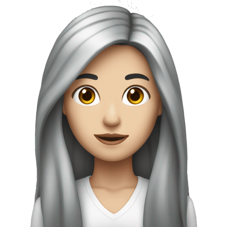 White woman with black long hair with one streak of grey  emoji