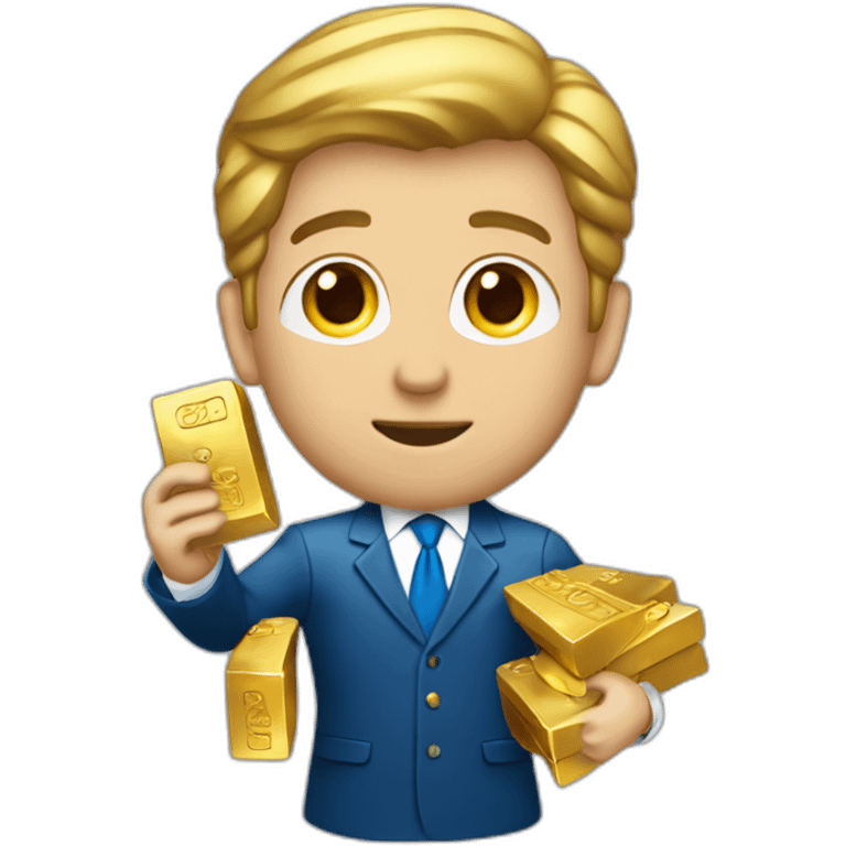 Posh-man-with-blue-suit-offering-goldbar emoji