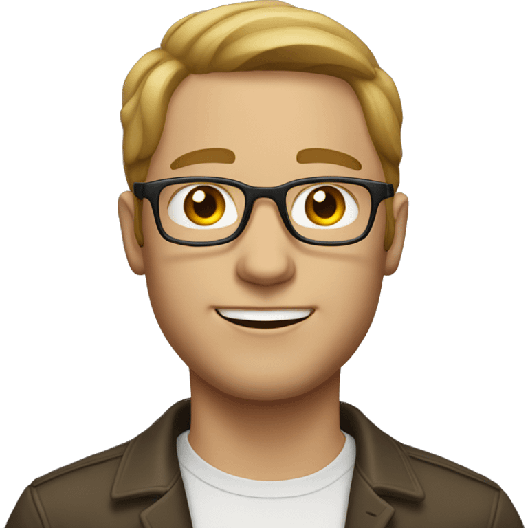 White man with light brown hair in a middle part with glasses emoji