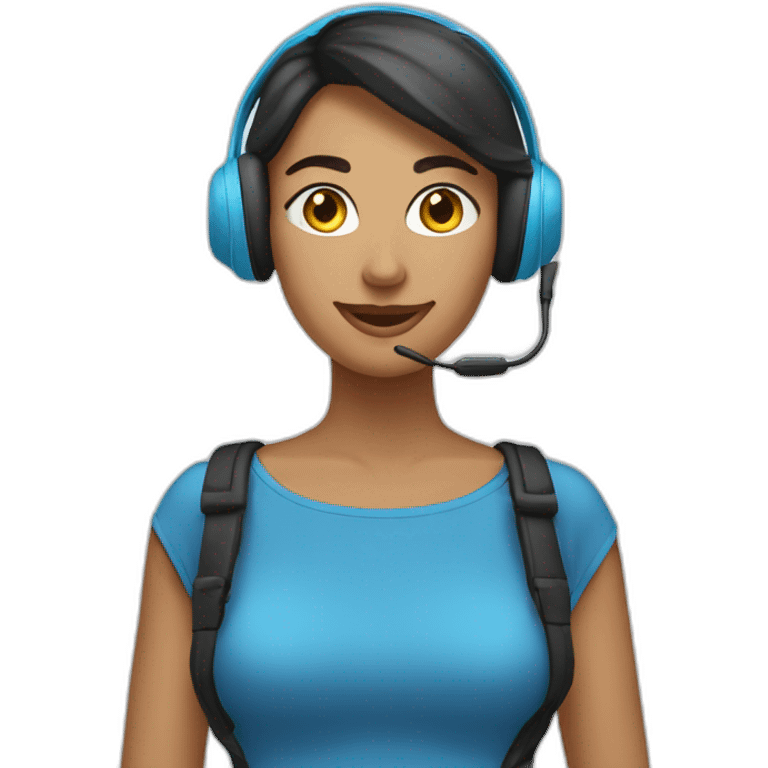 mulher atendente usando headset com cabelos azuis emoji