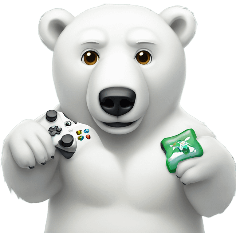 Polar bear playing on an Xbox emoji