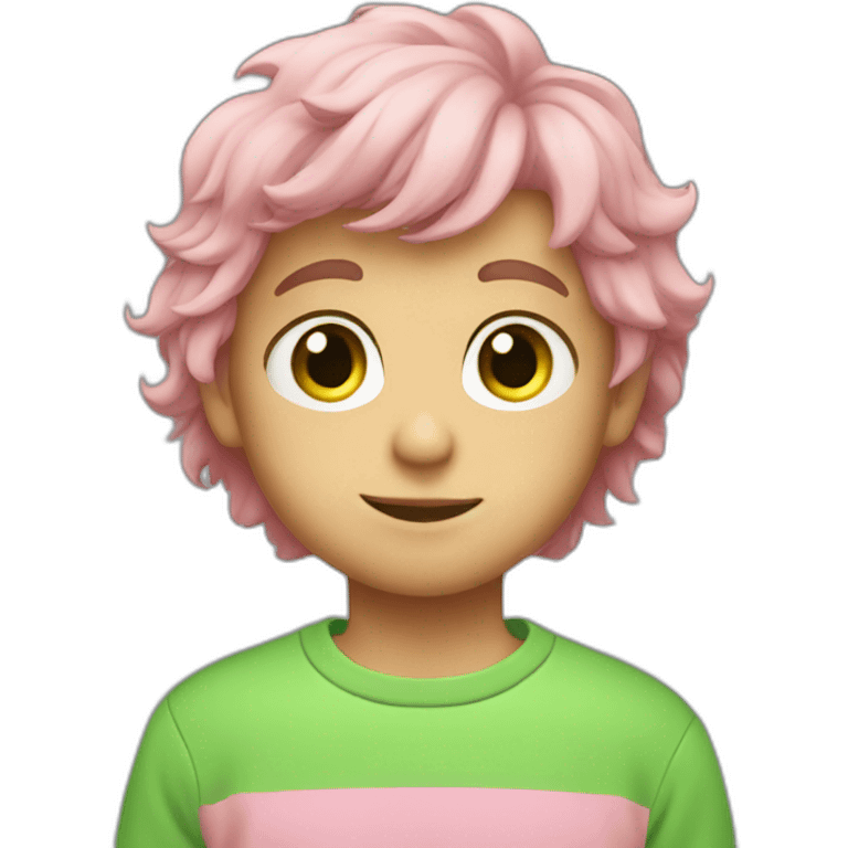 boy fair hair and pink sweatshirt,green eyes  emoji