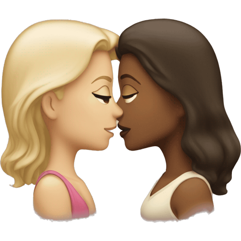 Blonde girl kissing brunette girl  emoji