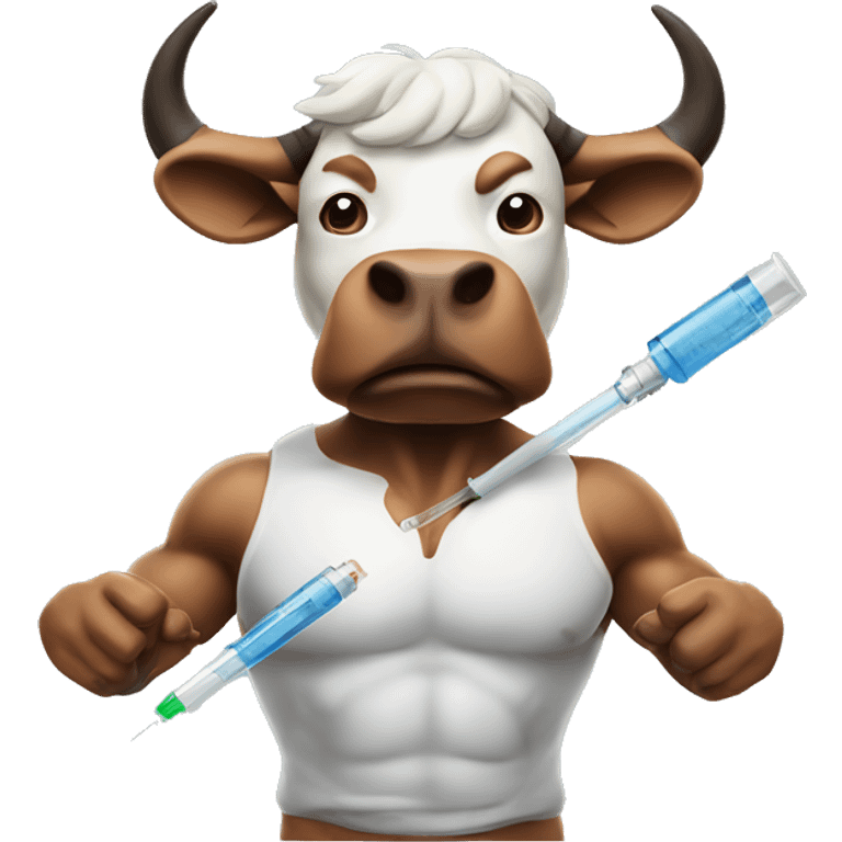 A bull with muscles and a syringe emoji