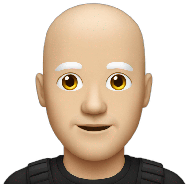 White bald man, big face dressed in black emoji