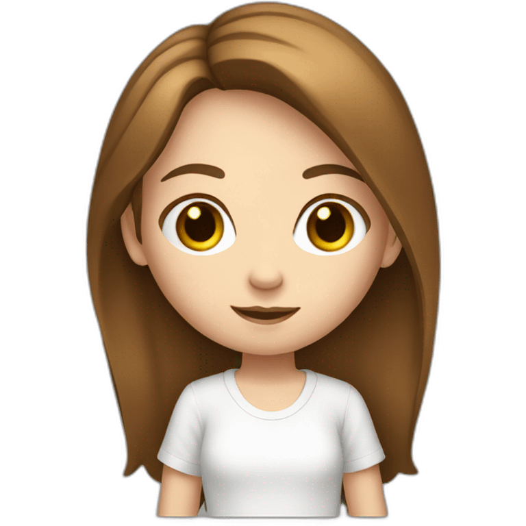 young fair brown hair girl with camera and white T-shirt emoji